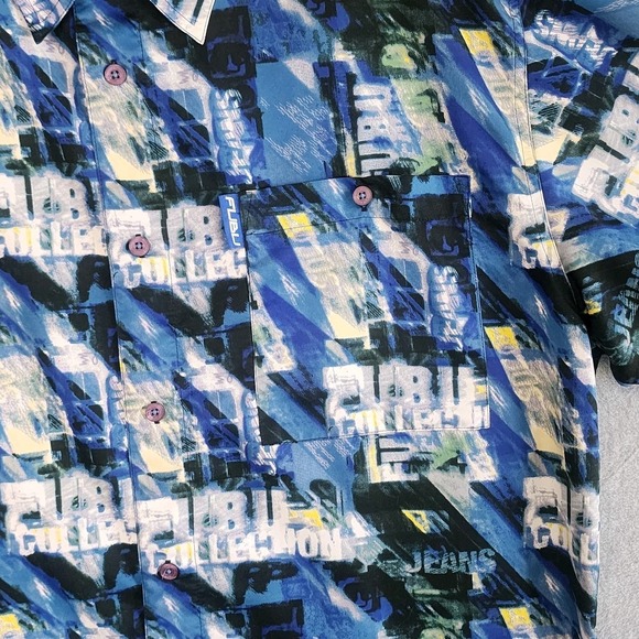 Fubu Hawaiian Camp Shirt Mens 1X Button Up Blue All Over Graphic Print Skater - Picture 6 of 8